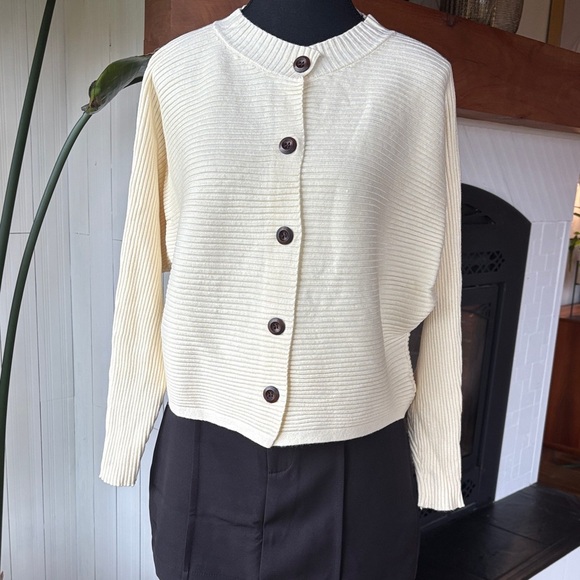Cream Button-Up Batwing Cardigan - Picture 7 of 7